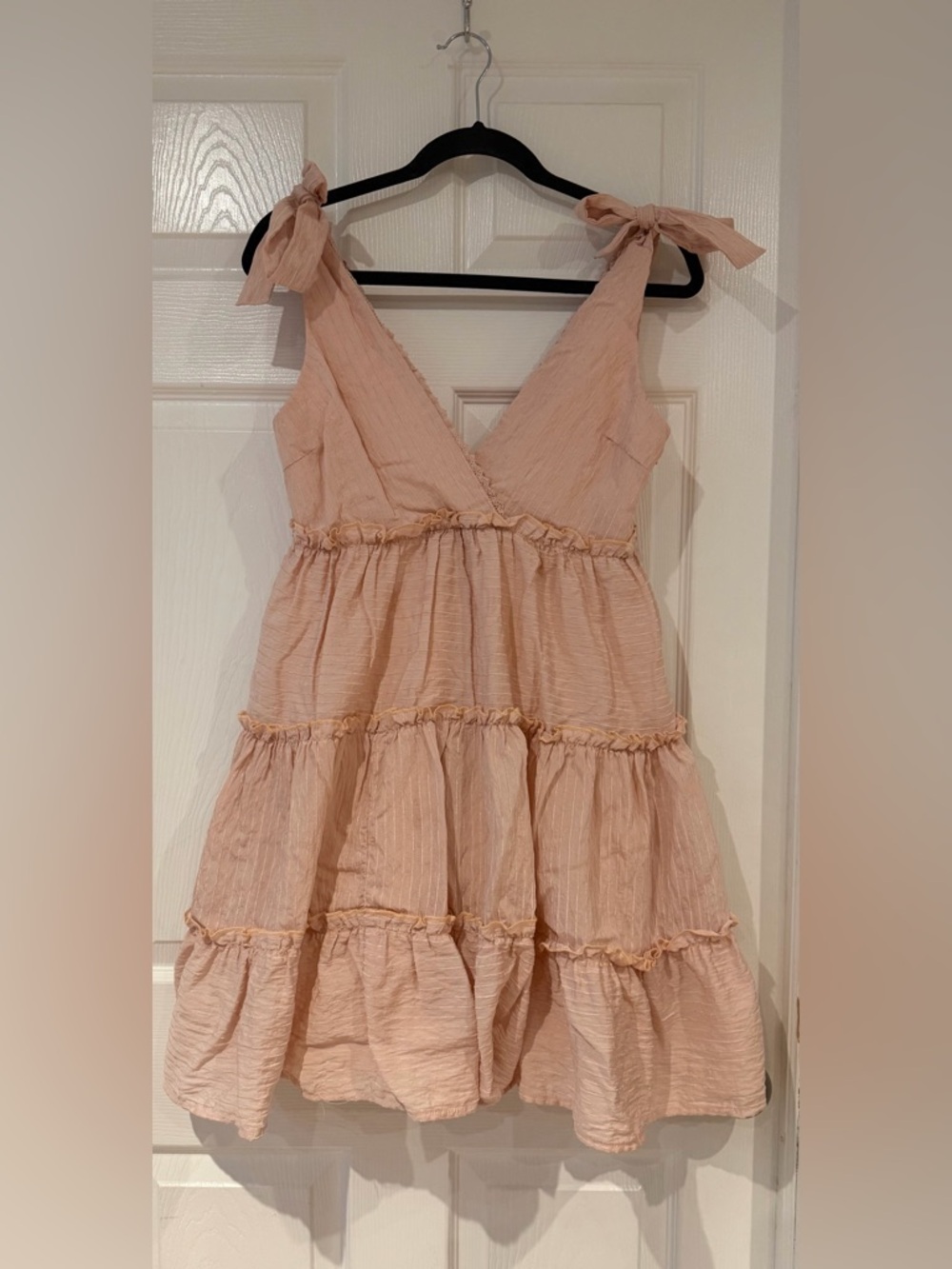 Anthropologie If By Sea Tie Strap Tiered Mini Dress Blush Pink Size S Coquette